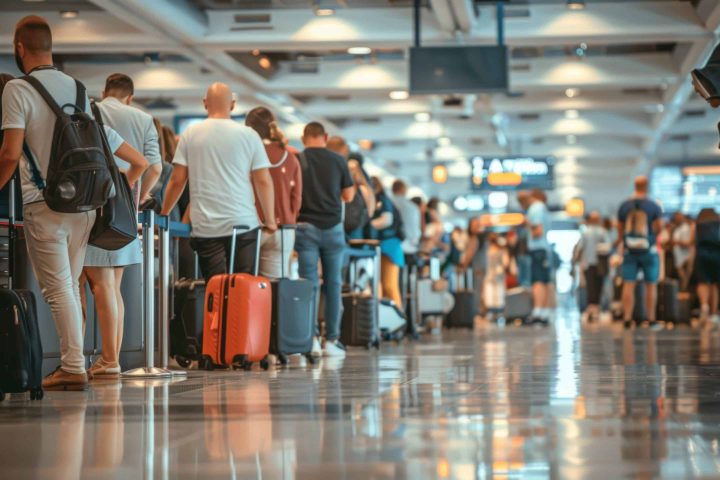 Passengers in airport check-in queue Thanks to real-time detection, high-density zones can be instantly identified by Acorel’s sensor network.